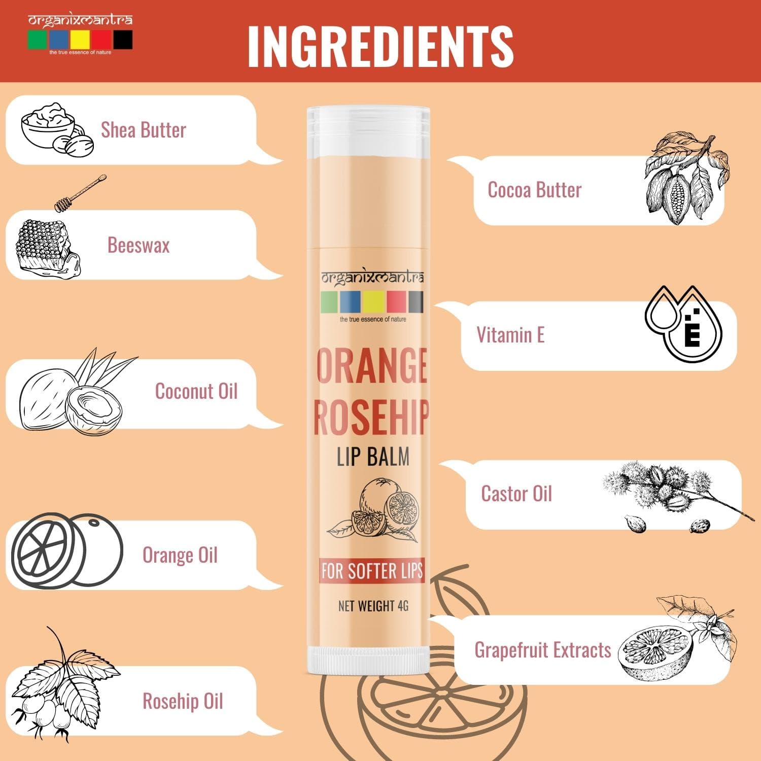 Orange Rosehip Lip Balm for Nourish Lips